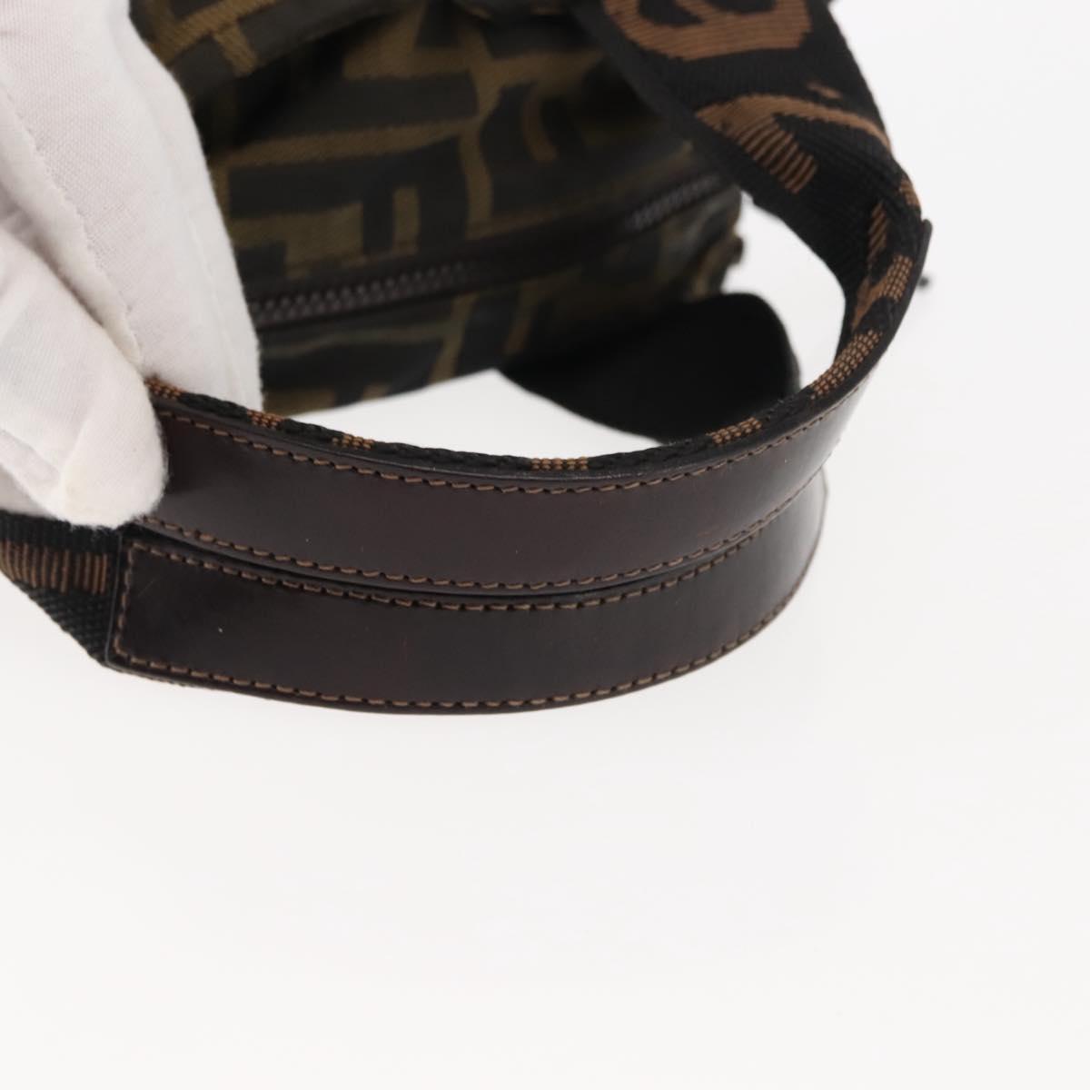 FENDI Zucca Canvas Hand Bag Black Brown Auth bs29951