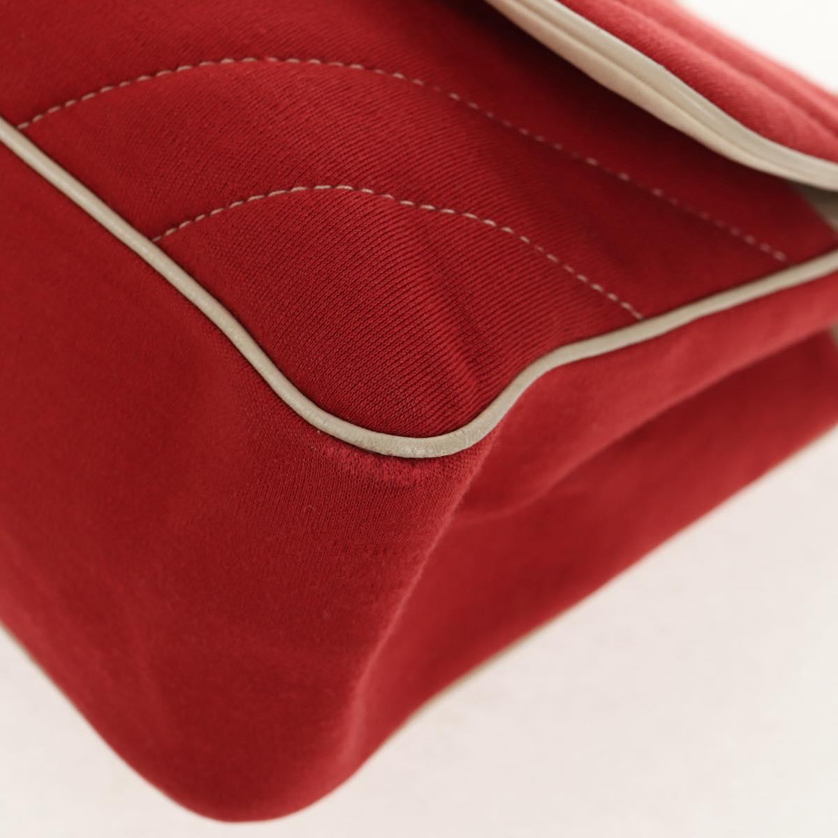 CHANEL V Stitch Flap Chain Shoulder Bag Cotton Red Silver CC Auth bs29952V