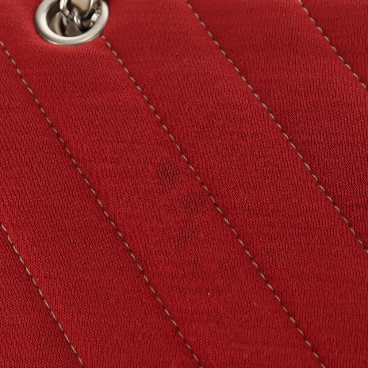 CHANEL V Stitch Flap Chain Shoulder Bag Cotton Red Silver CC Auth bs29952V