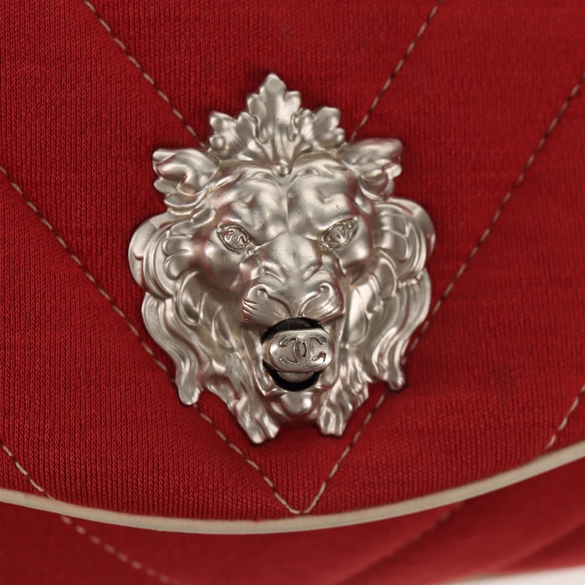 CHANEL V Stitch Flap Chain Shoulder Bag Cotton Red Silver CC Auth bs29952V