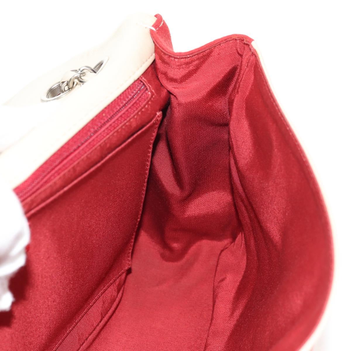 CHANEL V Stitch Flap Chain Shoulder Bag Cotton Red Silver CC Auth bs29952V