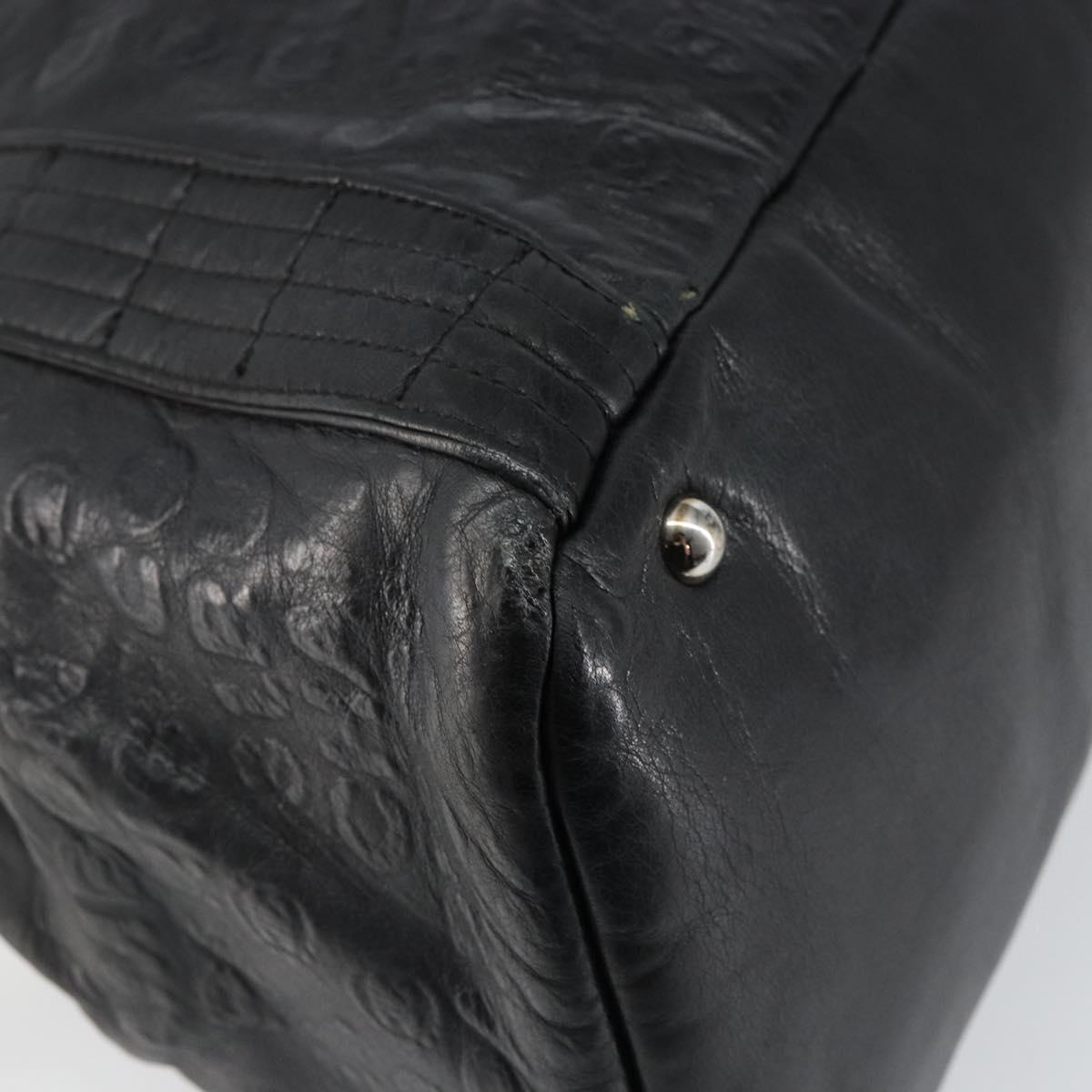 CHANEL Embossed Logo Unlimited Boston Bag Leather Black Silver CC Auth bs29953