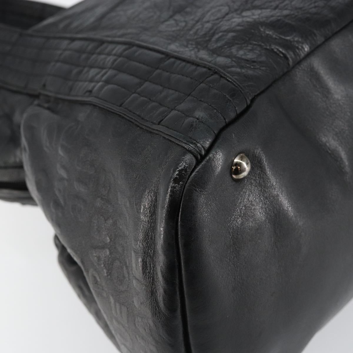 CHANEL Embossed Logo Unlimited Boston Bag Leather Black Silver CC Auth bs29953