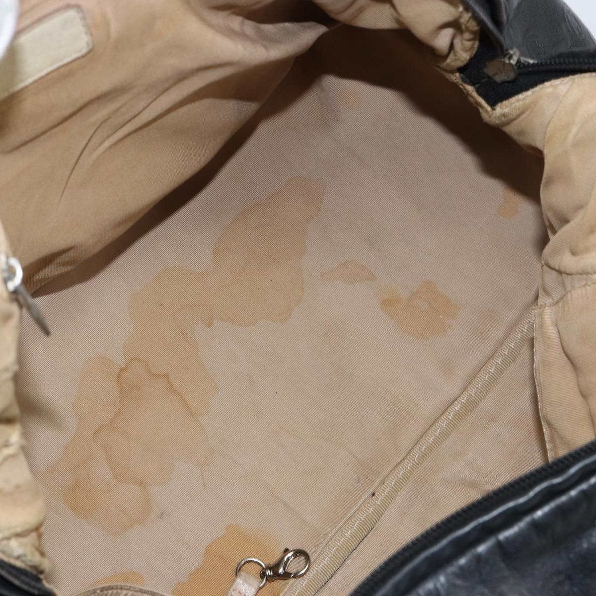 CHANEL Embossed Logo Unlimited Boston Bag Leather Black Silver CC Auth bs29953