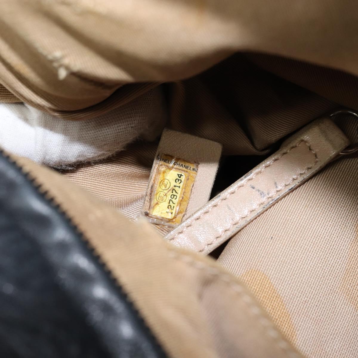 CHANEL Embossed Logo Unlimited Boston Bag Leather Black Silver CC Auth bs29953