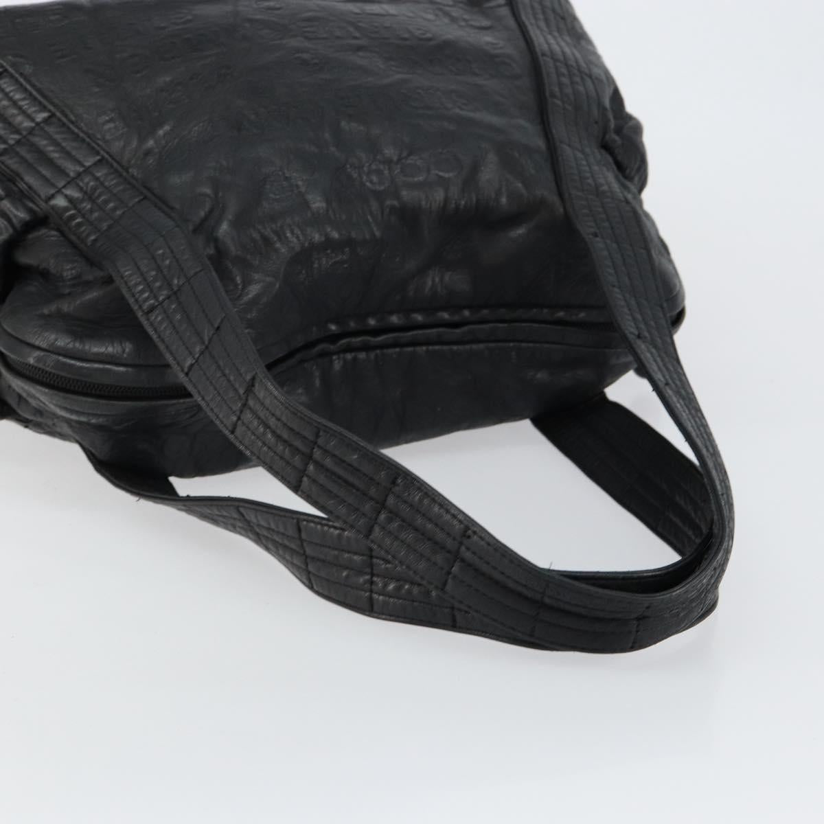 CHANEL Embossed Logo Unlimited Boston Bag Leather Black Silver CC Auth bs29953