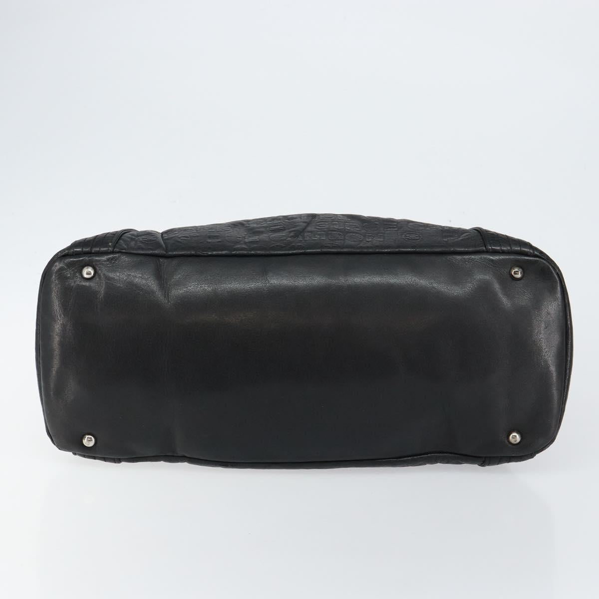 CHANEL Embossed Logo Unlimited Boston Bag Leather Black Silver CC Auth bs29953