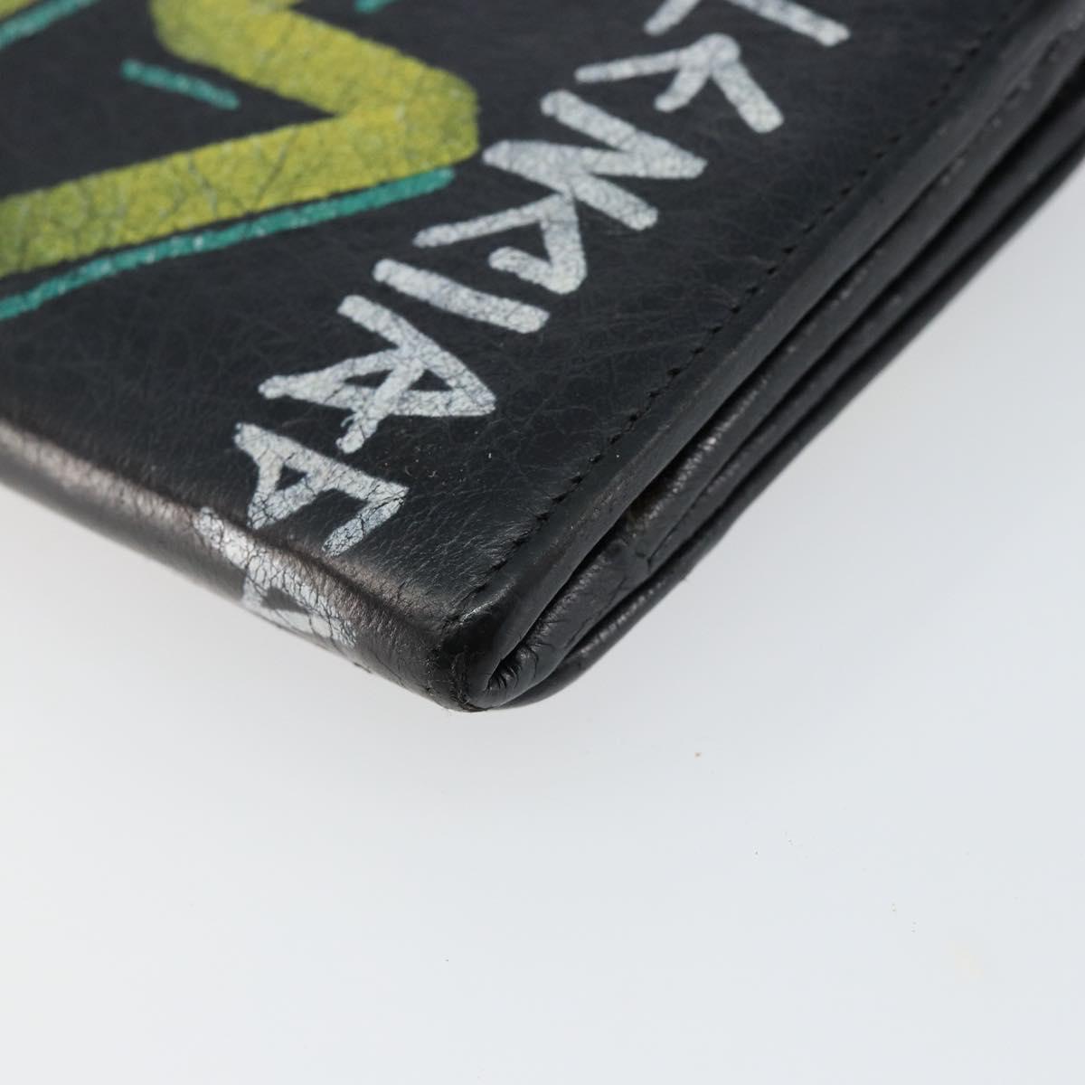 BALENCIAGA Continental Graffiti Wallet Leather Black Gold 164471 Auth bs29956