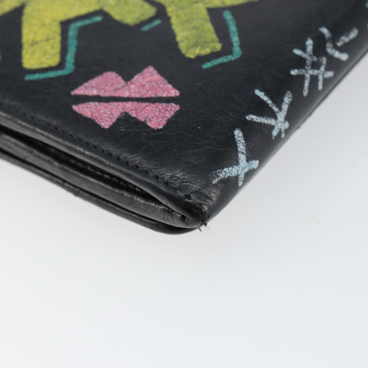 BALENCIAGA Continental Graffiti Wallet Leather Black Gold 164471 Auth bs29956