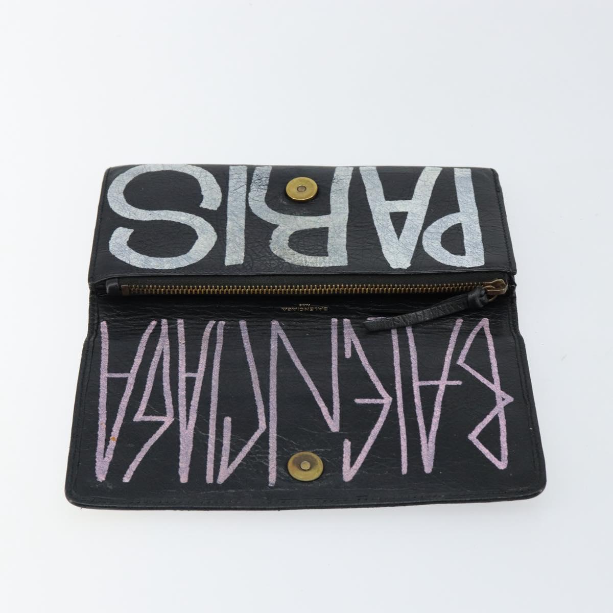 BALENCIAGA Continental Graffiti Wallet Leather Black Gold 164471 Auth bs29956