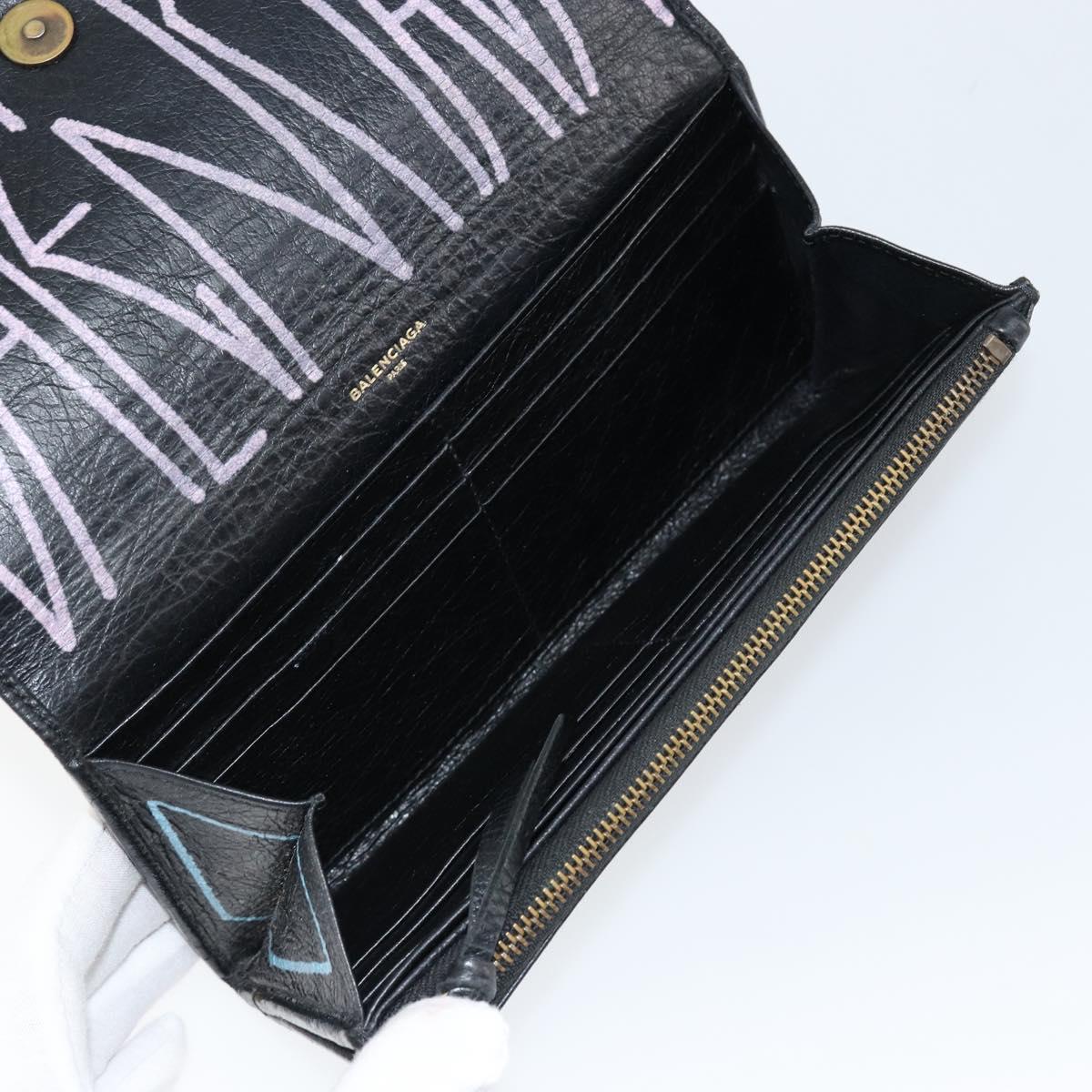 BALENCIAGA Continental Graffiti Wallet Leather Black Gold 164471 Auth bs29956