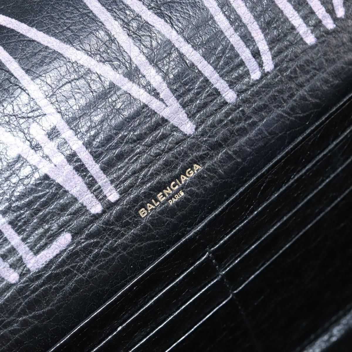 BALENCIAGA Continental Graffiti Wallet Leather Black Gold 164471 Auth bs29956