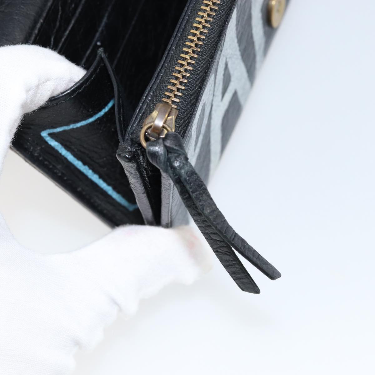 BALENCIAGA Continental Graffiti Wallet Leather Black Gold 164471 Auth bs29956