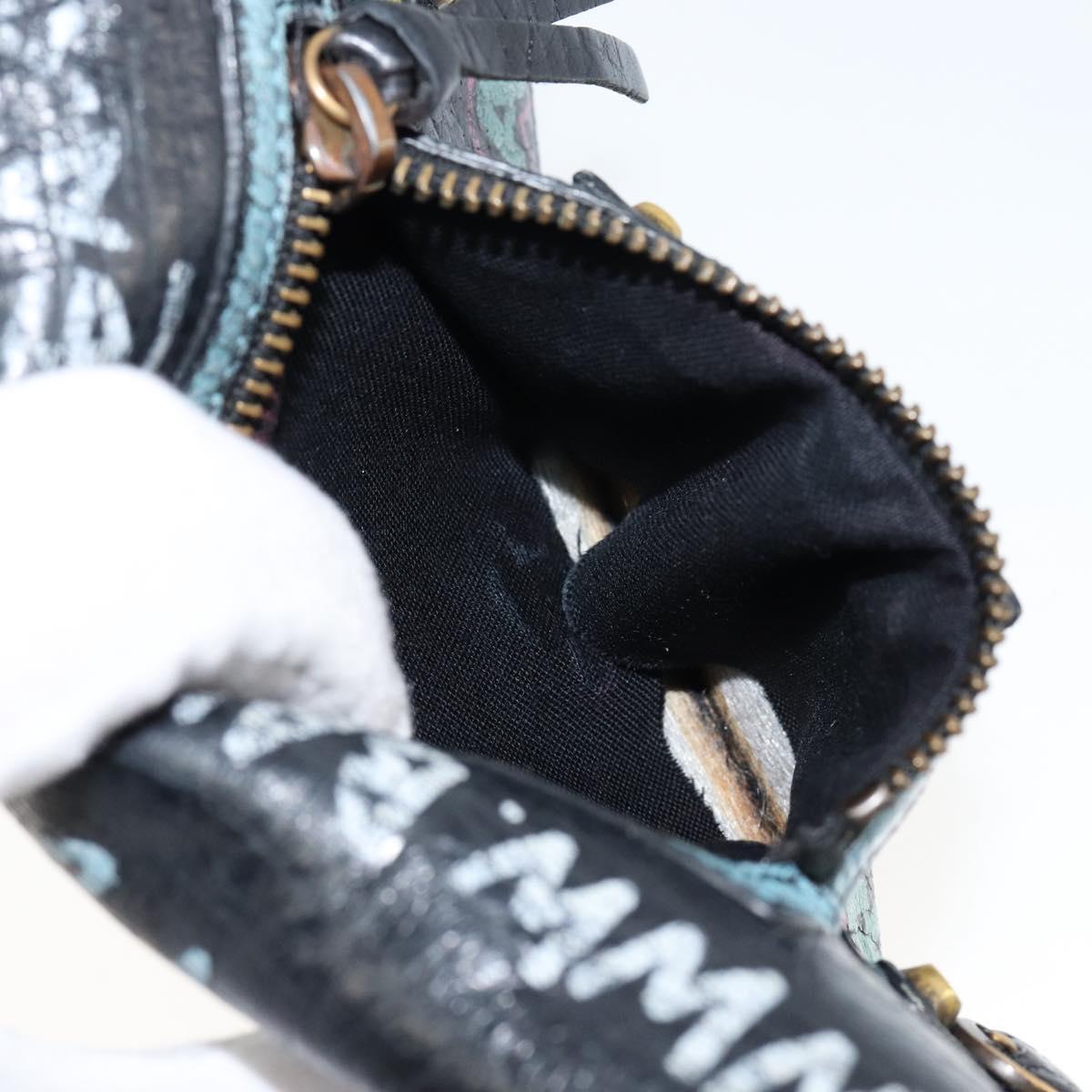 BALENCIAGA Continental Graffiti Wallet Leather Black Gold 164471 Auth bs29956