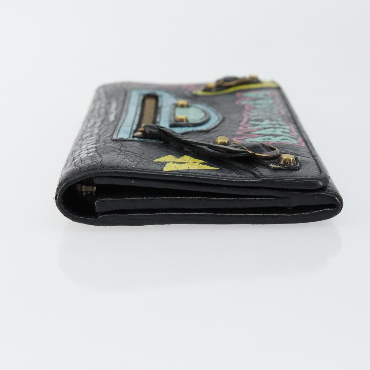 BALENCIAGA Continental Graffiti Wallet Leather Black Gold 164471 Auth bs29956