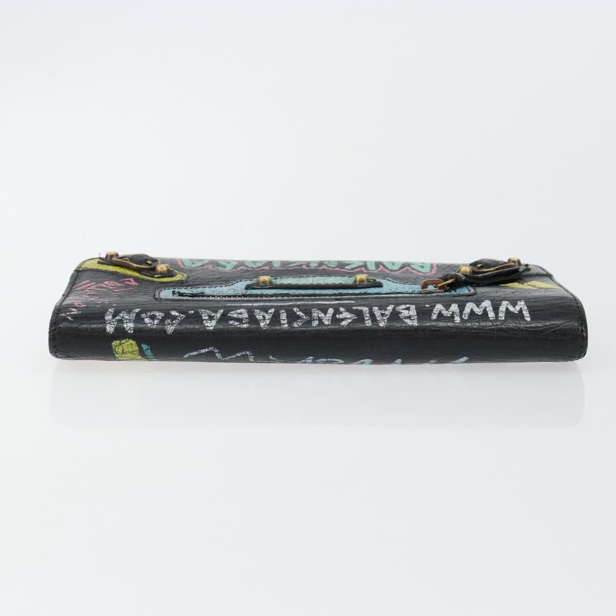 BALENCIAGA Continental Graffiti Wallet Leather Black Gold 164471 Auth bs29956