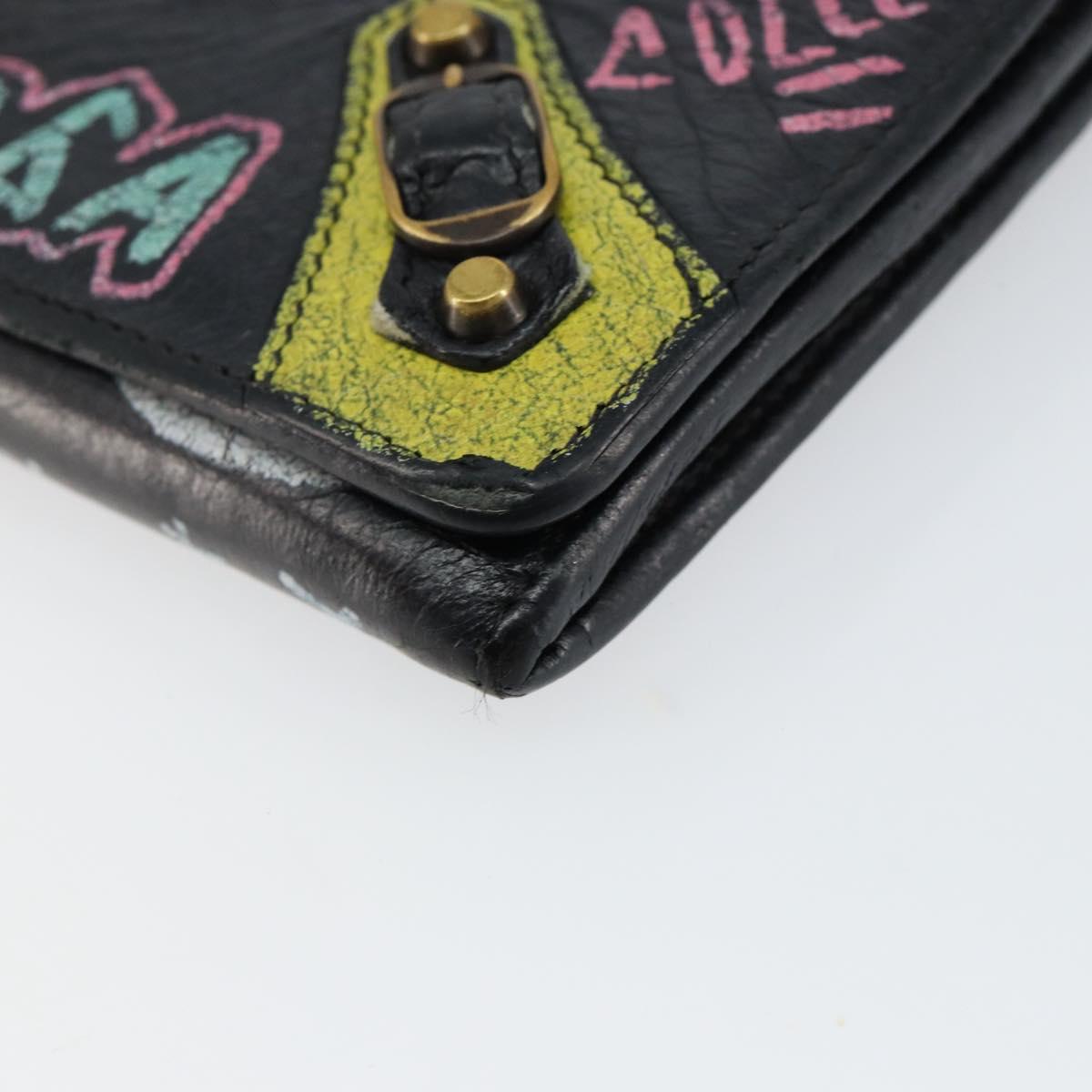 BALENCIAGA Continental Graffiti Wallet Leather Black Gold 164471 Auth bs29956