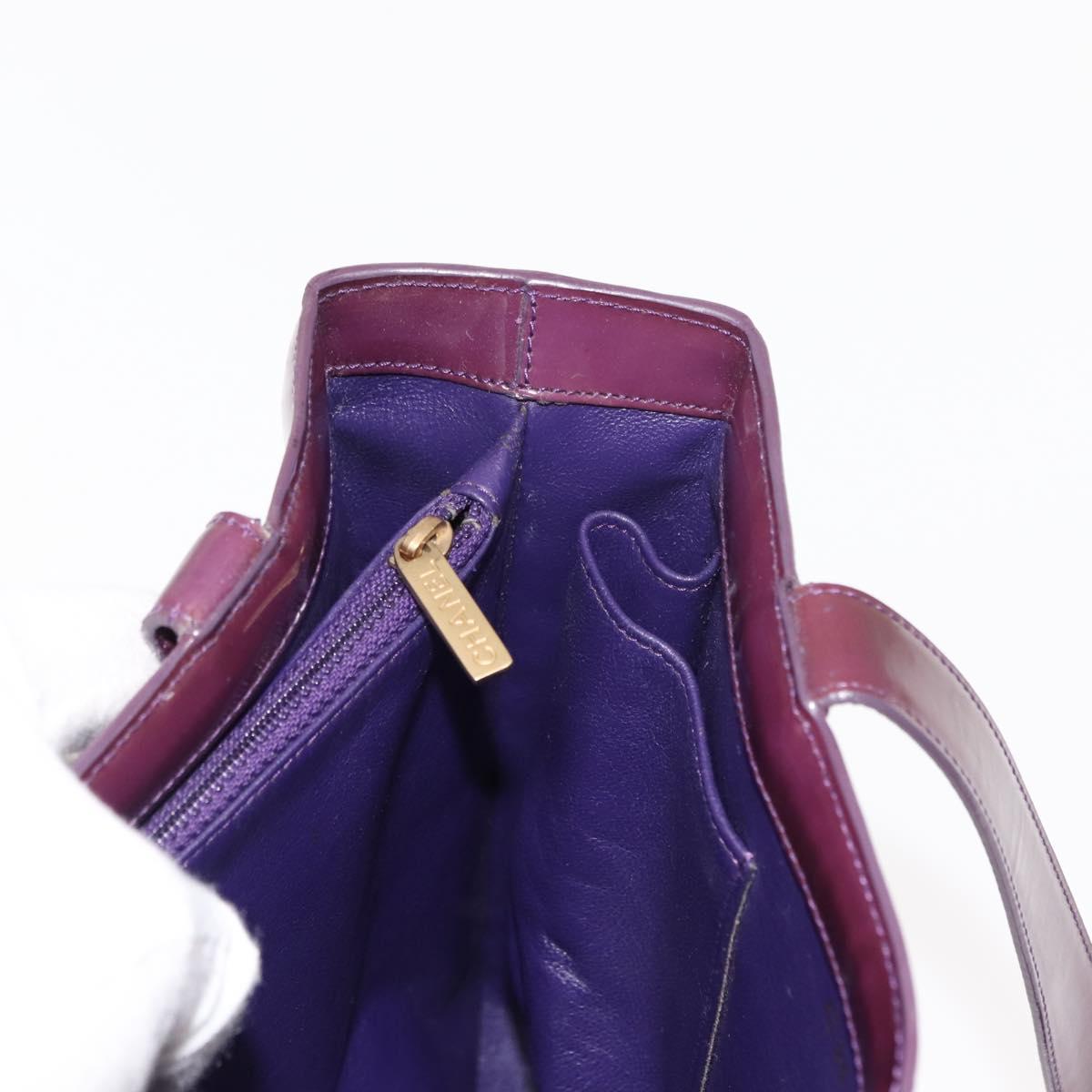 CHANEL Tote Bag Patent leather Purple Gold CC Auth bs29957