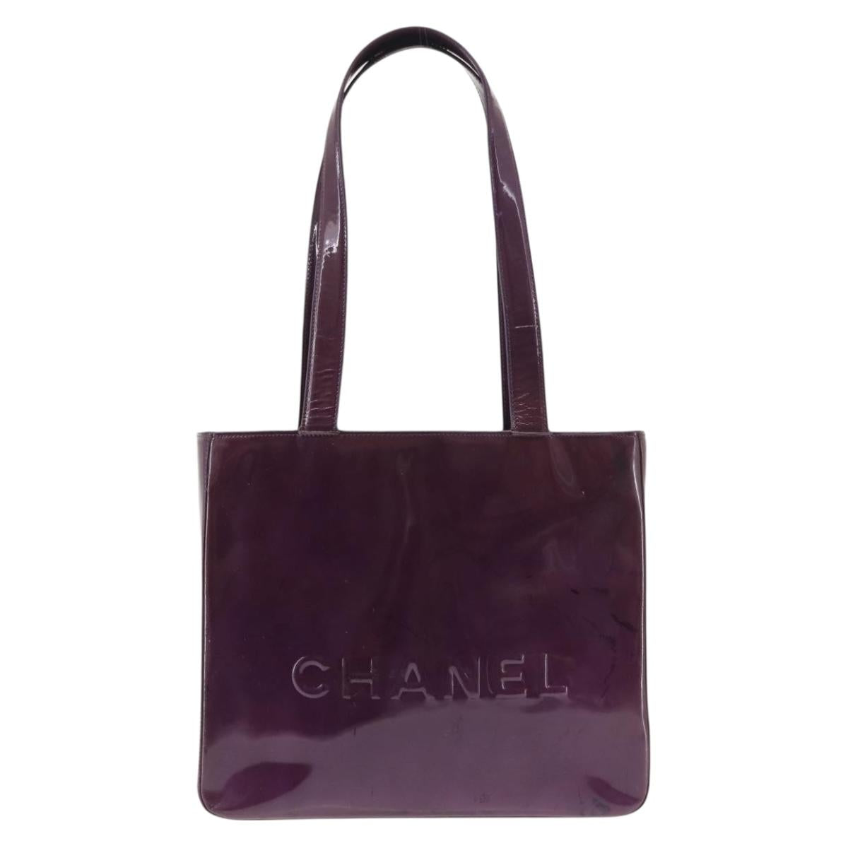 CHANEL Tote Bag Patent leather Purple Gold CC Auth bs29957