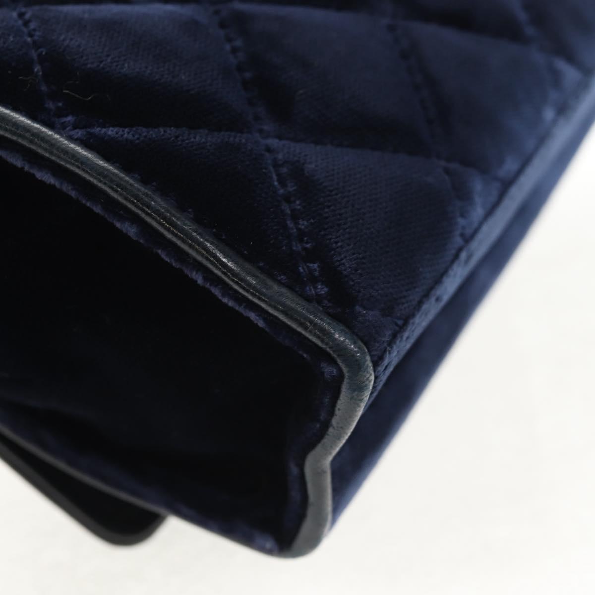 CHANEL Camellia Matelasse Flap Chain Bag Velor Navy Gold CC Auth bs29963V