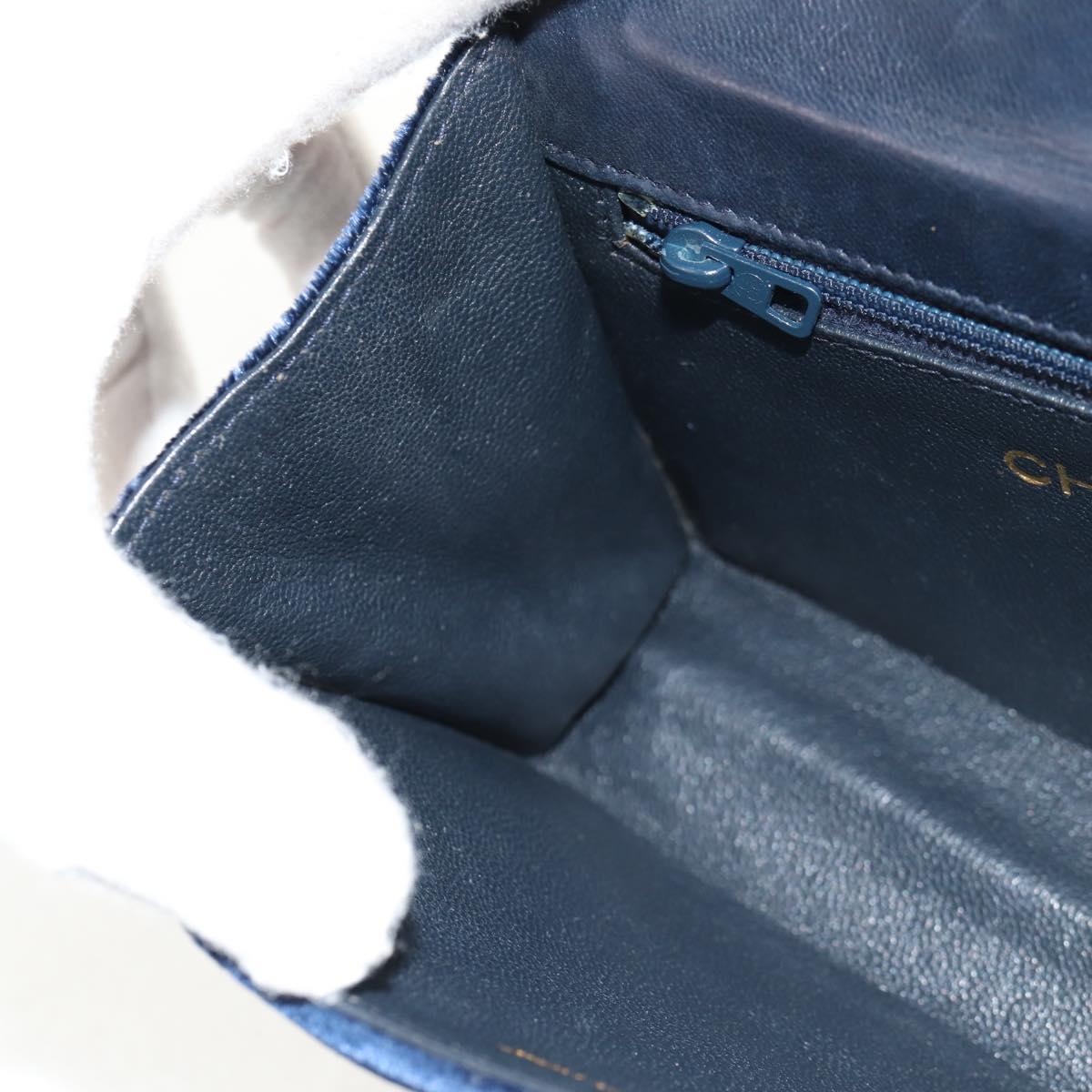 CHANEL Camellia Matelasse Flap Chain Bag Velor Navy Gold CC Auth bs29963V