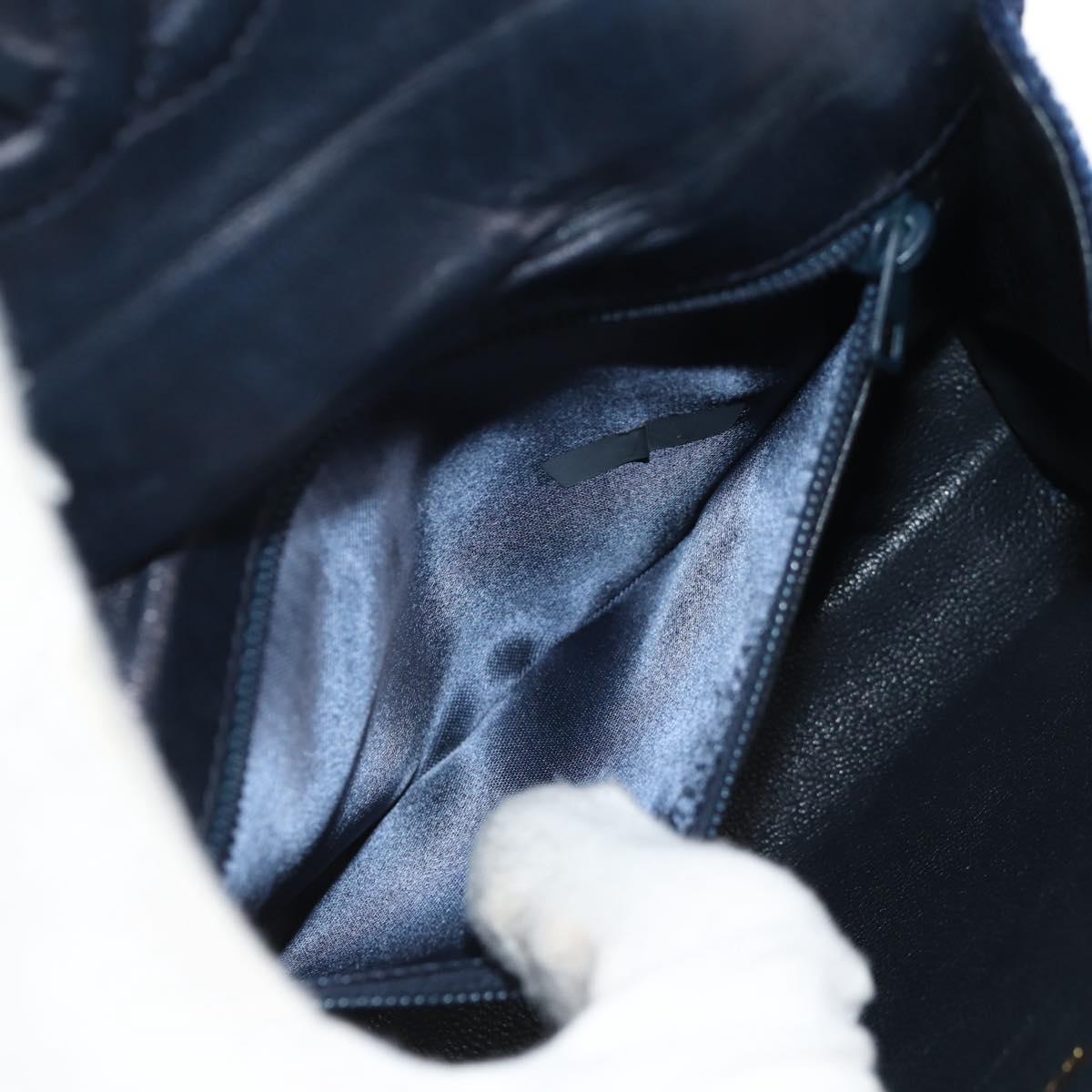 CHANEL Camellia Matelasse Flap Chain Bag Velor Navy Gold CC Auth bs29963V