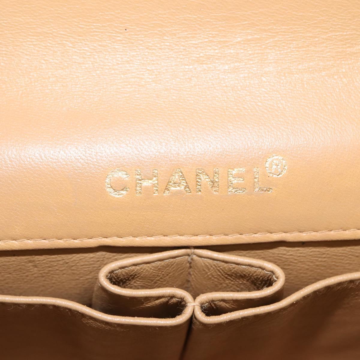 CHANEL Choco Bar Flap Chain Shoulder Bag Lamb Skin Beige Gold CC Auth bs29970