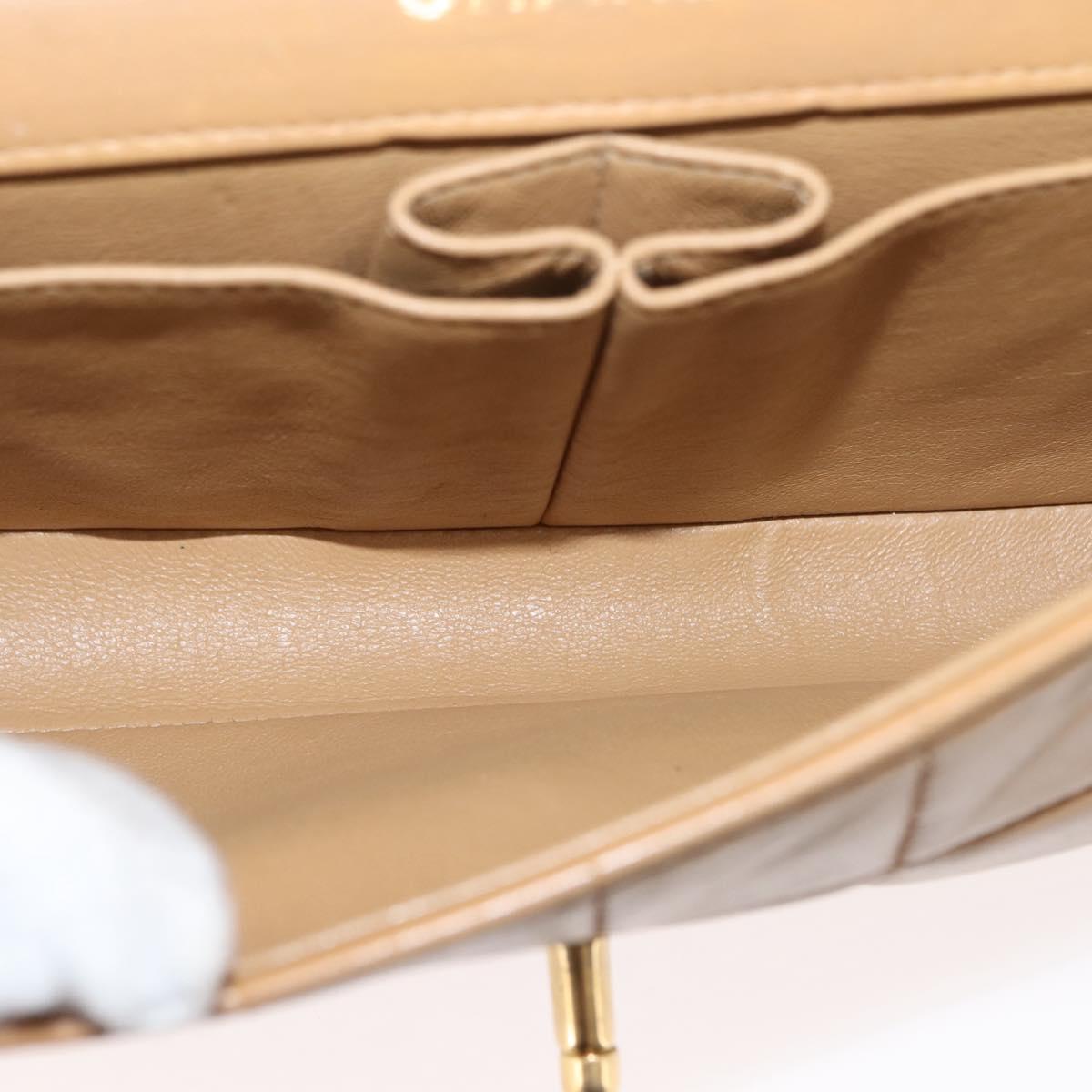 CHANEL Choco Bar Flap Chain Shoulder Bag Lamb Skin Beige Gold CC Auth bs29970