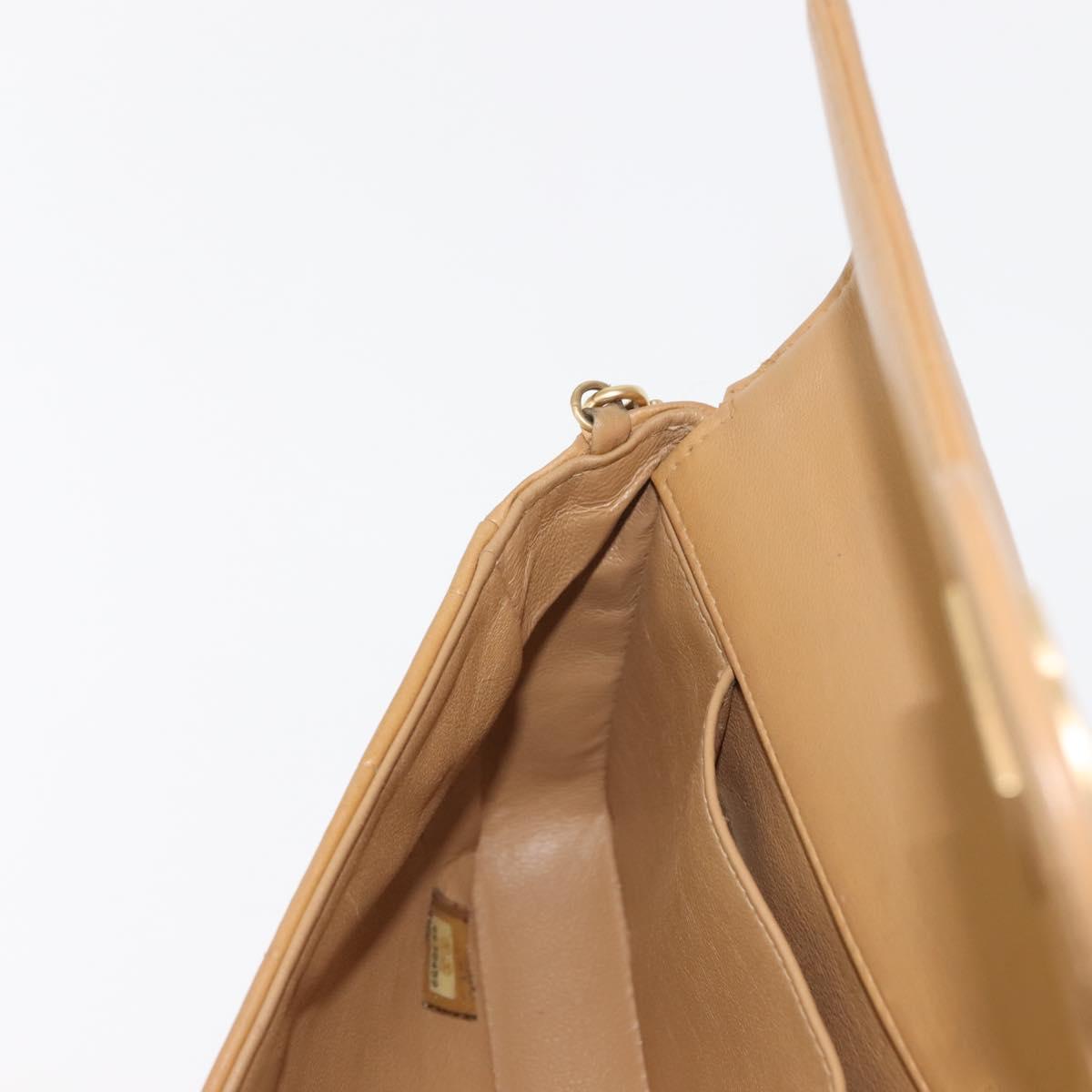 CHANEL Choco Bar Flap Chain Shoulder Bag Lamb Skin Beige Gold CC Auth bs29970