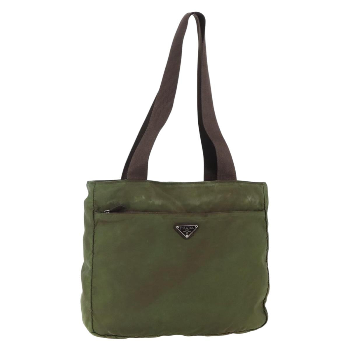 PRADA Tote Bag Nylon Khaki Silver Auth bs29971