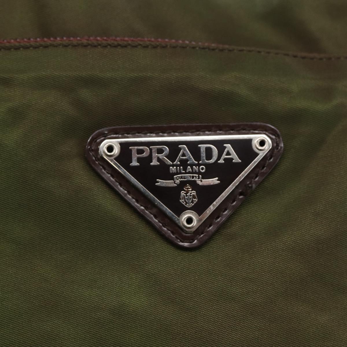 PRADA Tote Bag Nylon Khaki Silver Auth bs29971