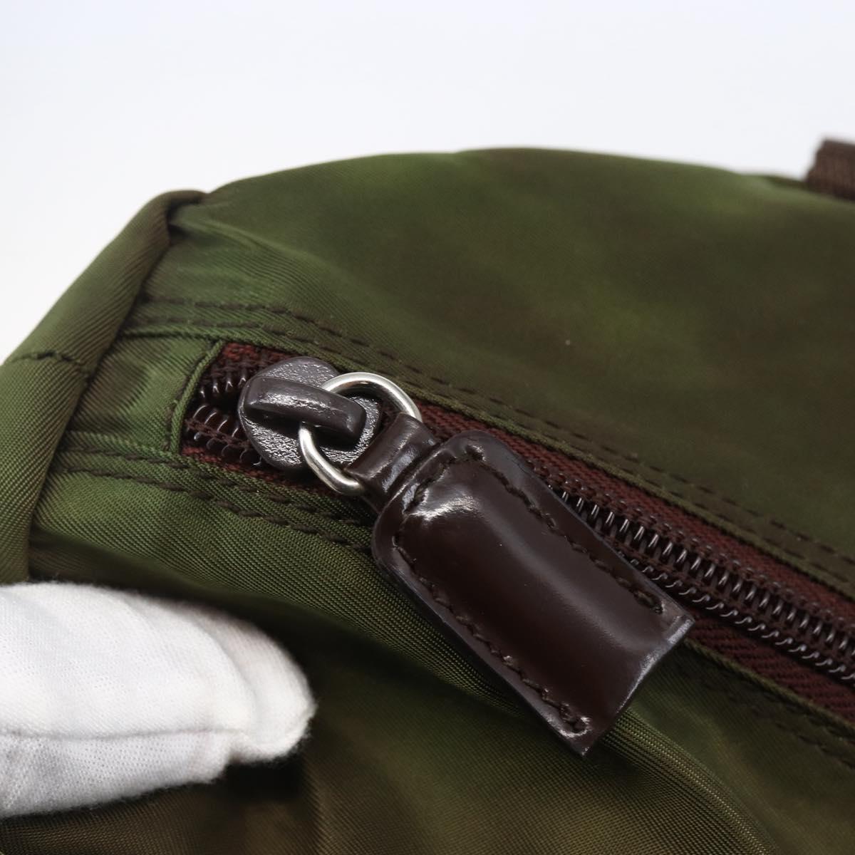 PRADA Tote Bag Nylon Khaki Silver Auth bs29971