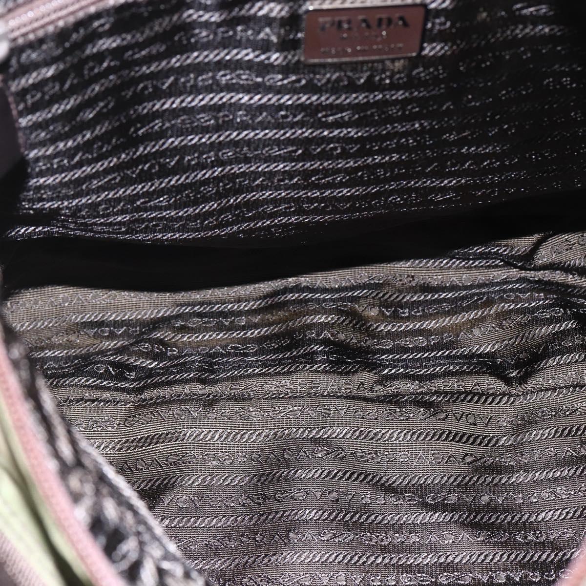 PRADA Tote Bag Nylon Khaki Silver Auth bs29971