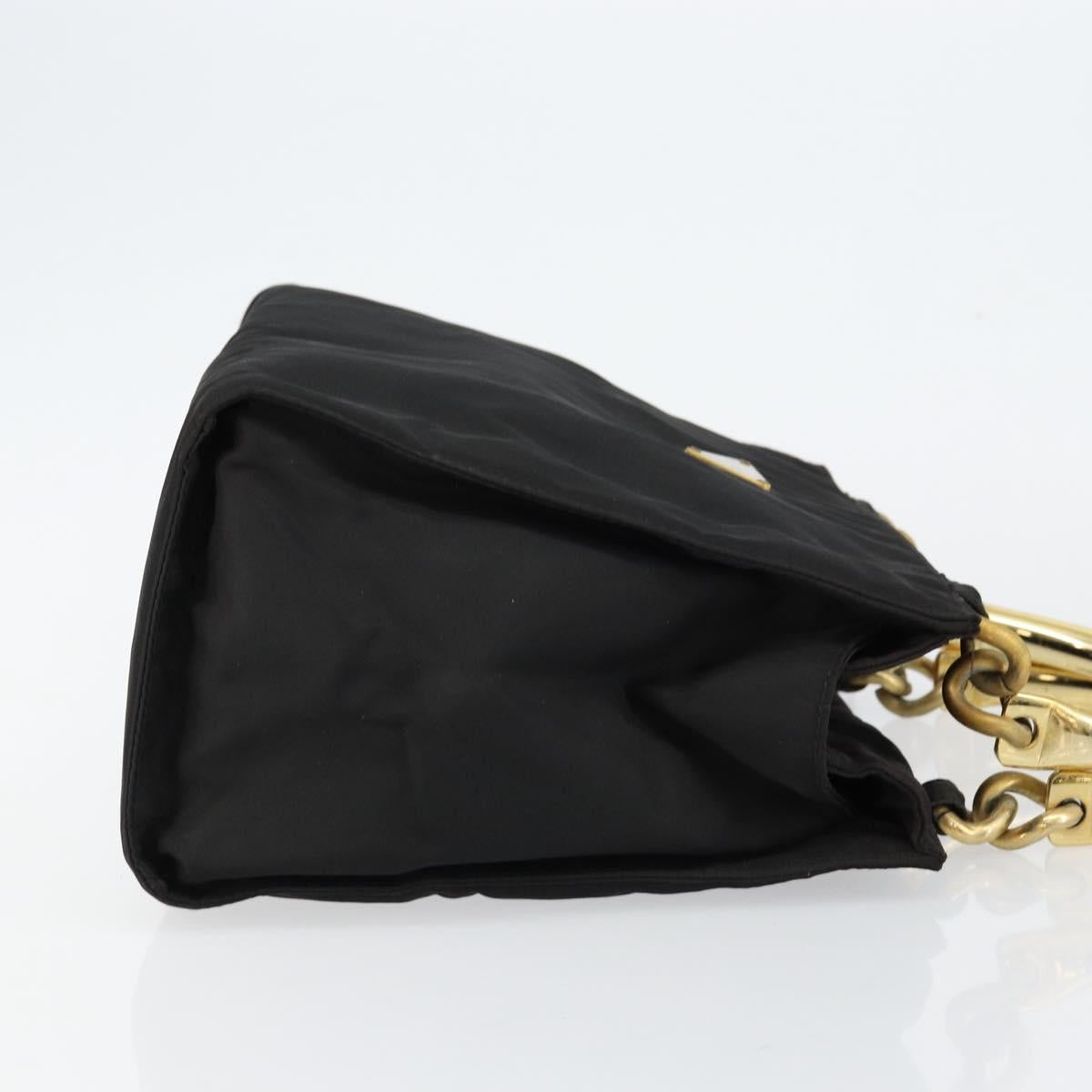 PRADA Hand Bag Nylon Black Gold Auth bs29974