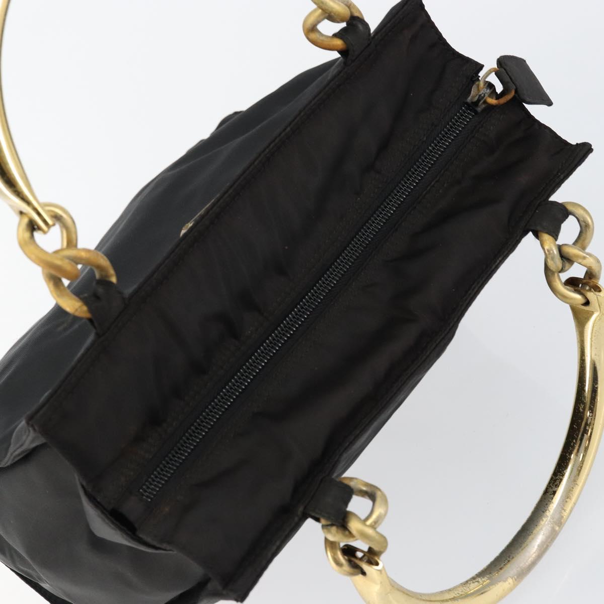 PRADA Hand Bag Nylon Black Gold Auth bs29974