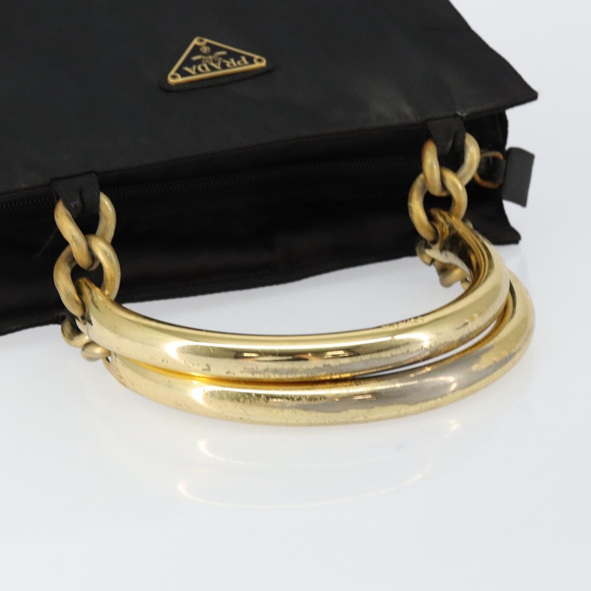 PRADA Hand Bag Nylon Black Gold Auth bs29974