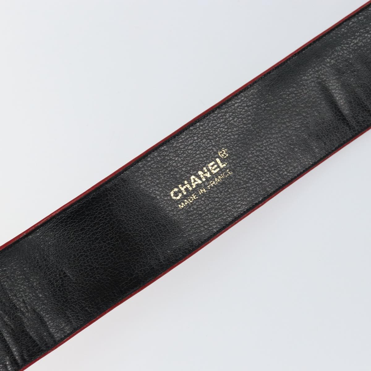 CHANEL Belt Leather 33.1"" Red Gold CC Auth bs29975