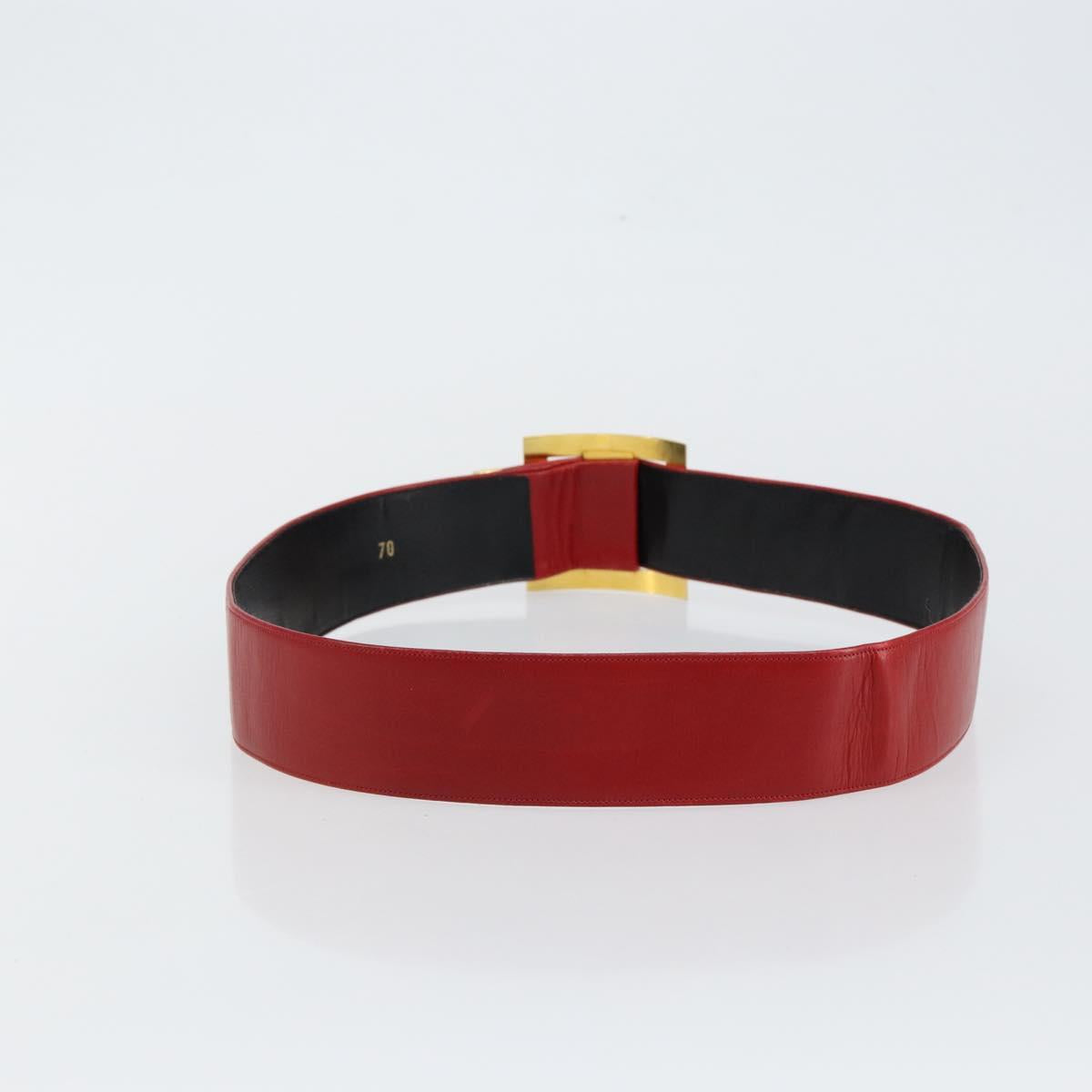 CHANEL Belt Leather 33.1"" Red Gold CC Auth bs29975