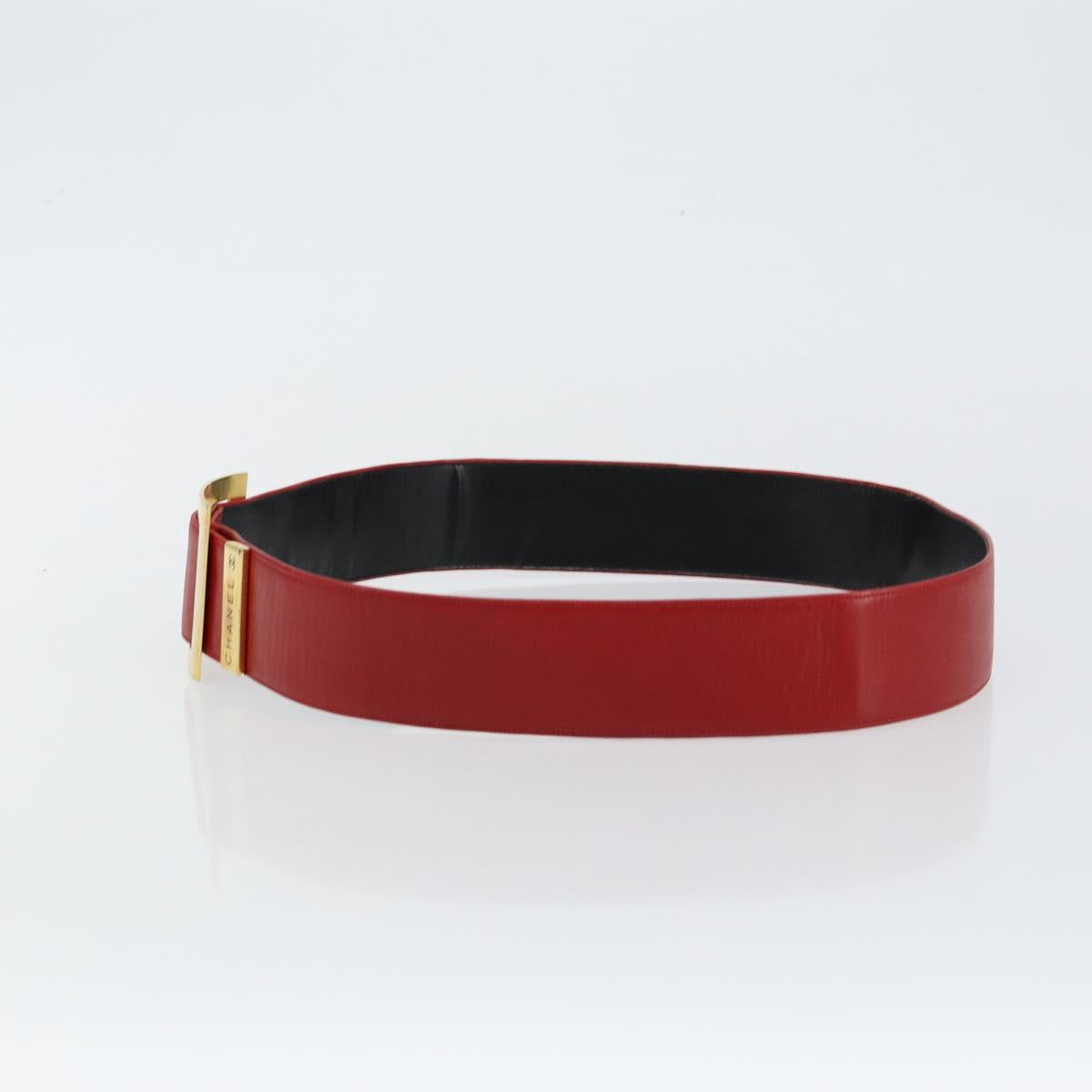 CHANEL Belt Leather 33.1"" Red Gold CC Auth bs29975