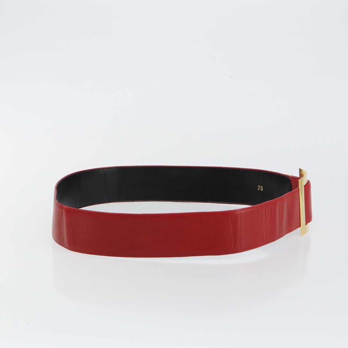 CHANEL Belt Leather 33.1"" Red Gold CC Auth bs29975