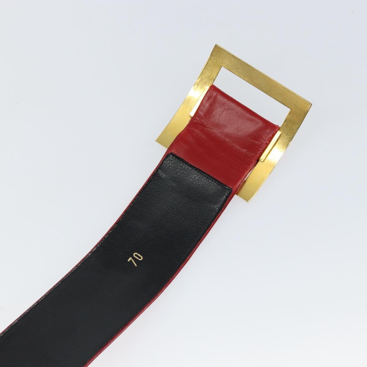 CHANEL Belt Leather 33.1"" Red Gold CC Auth bs29975