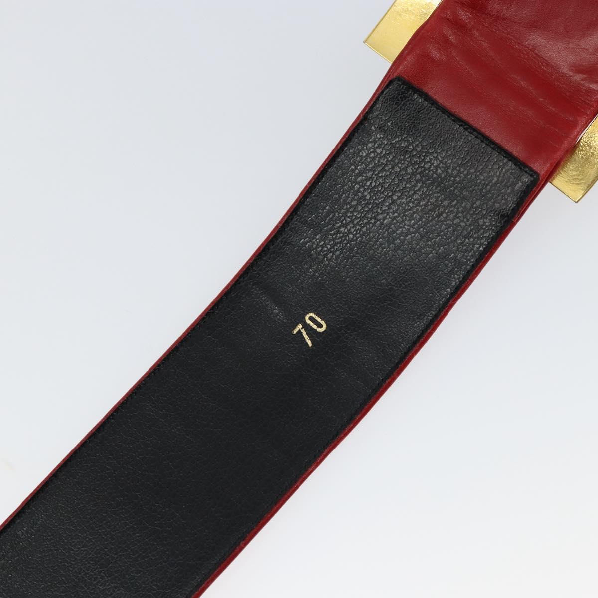 CHANEL Belt Leather 33.1"" Red Gold CC Auth bs29975