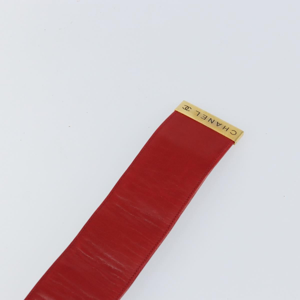 CHANEL Belt Leather 33.1"" Red Gold CC Auth bs29975