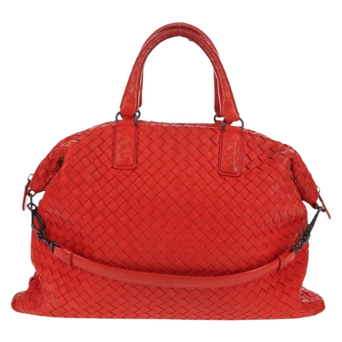 BOTTEGA VENETA INTRECCIATO Hand Bag Leather 2way Red Auth bs29977