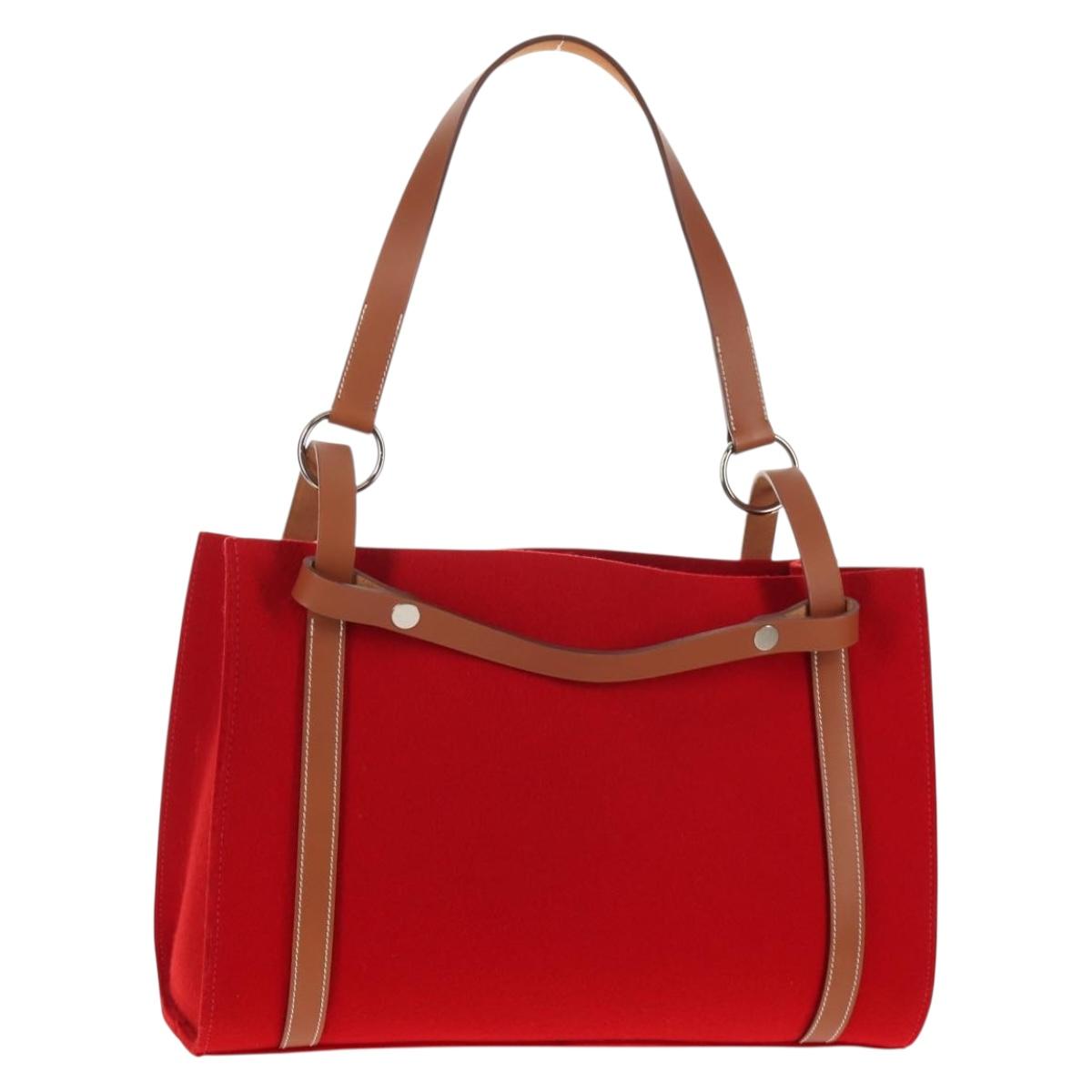 HERMES Cabaricol Shoulder Bag felt Red Silver Auth bs29978V