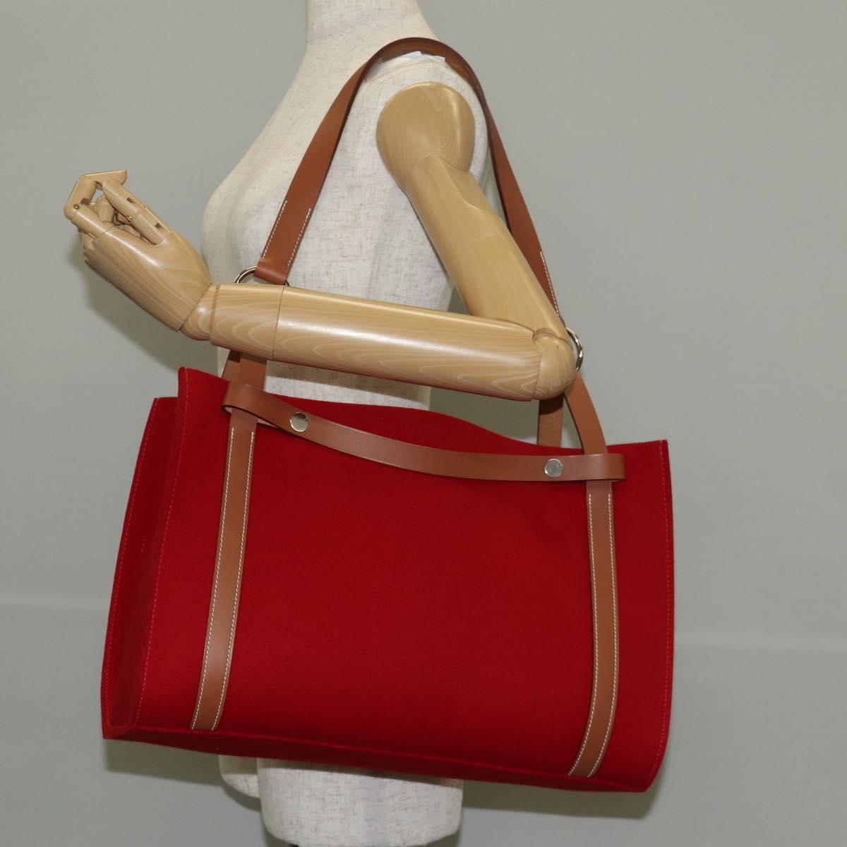 HERMES Cabaricol Shoulder Bag felt Red Silver Auth bs29978V