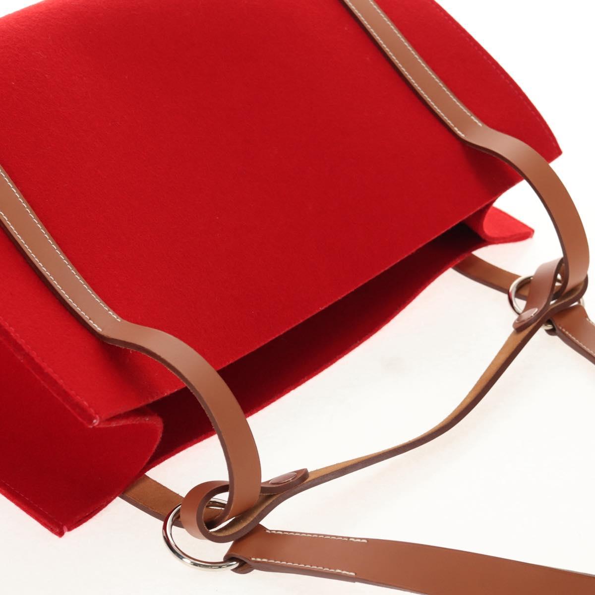 HERMES Cabaricol Shoulder Bag felt Red Silver Auth bs29978V