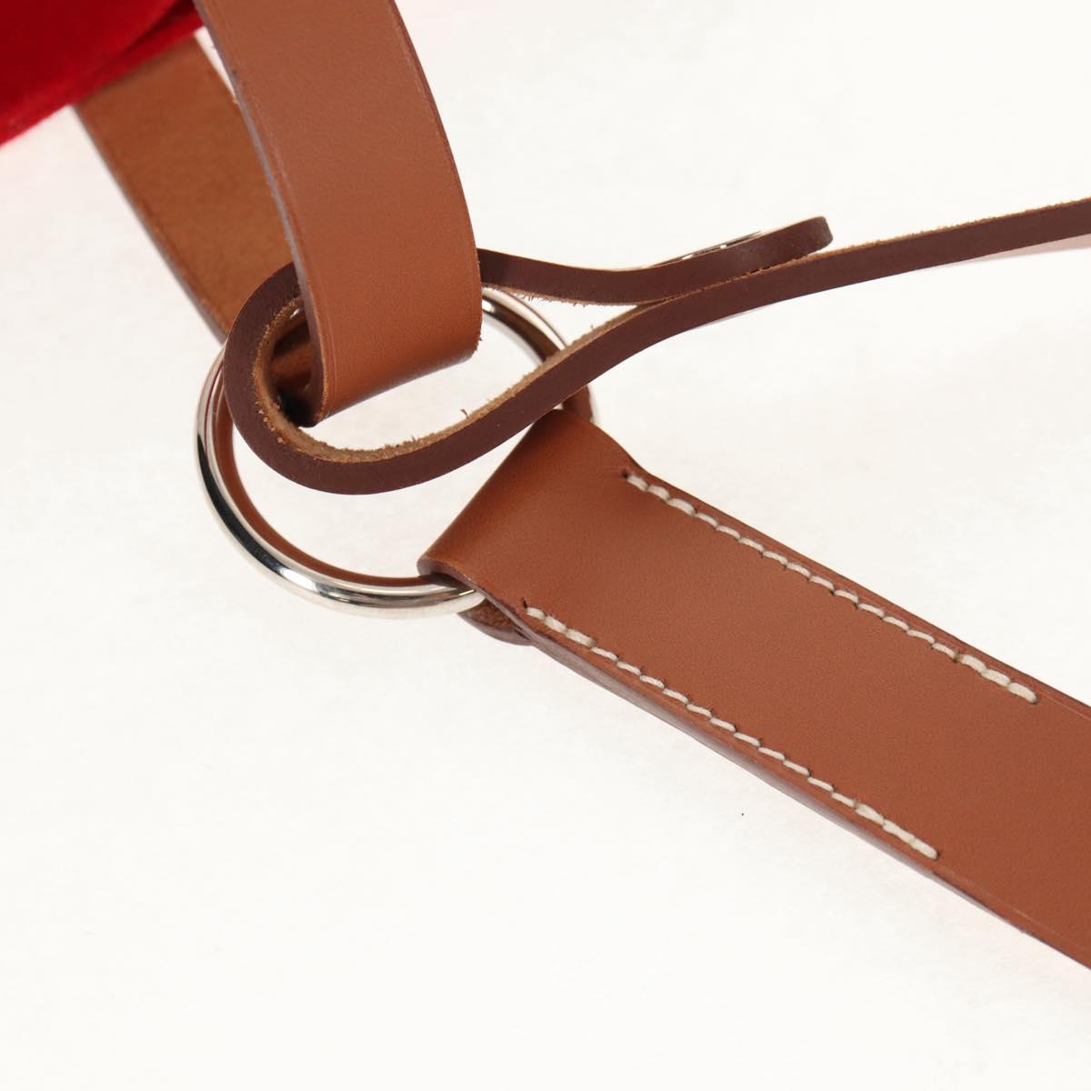 HERMES Cabaricol Shoulder Bag felt Red Silver Auth bs29978V