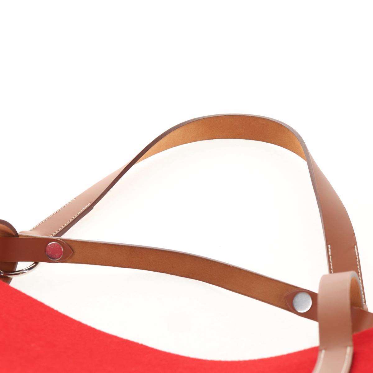 HERMES Cabaricol Shoulder Bag felt Red Silver Auth bs29978V