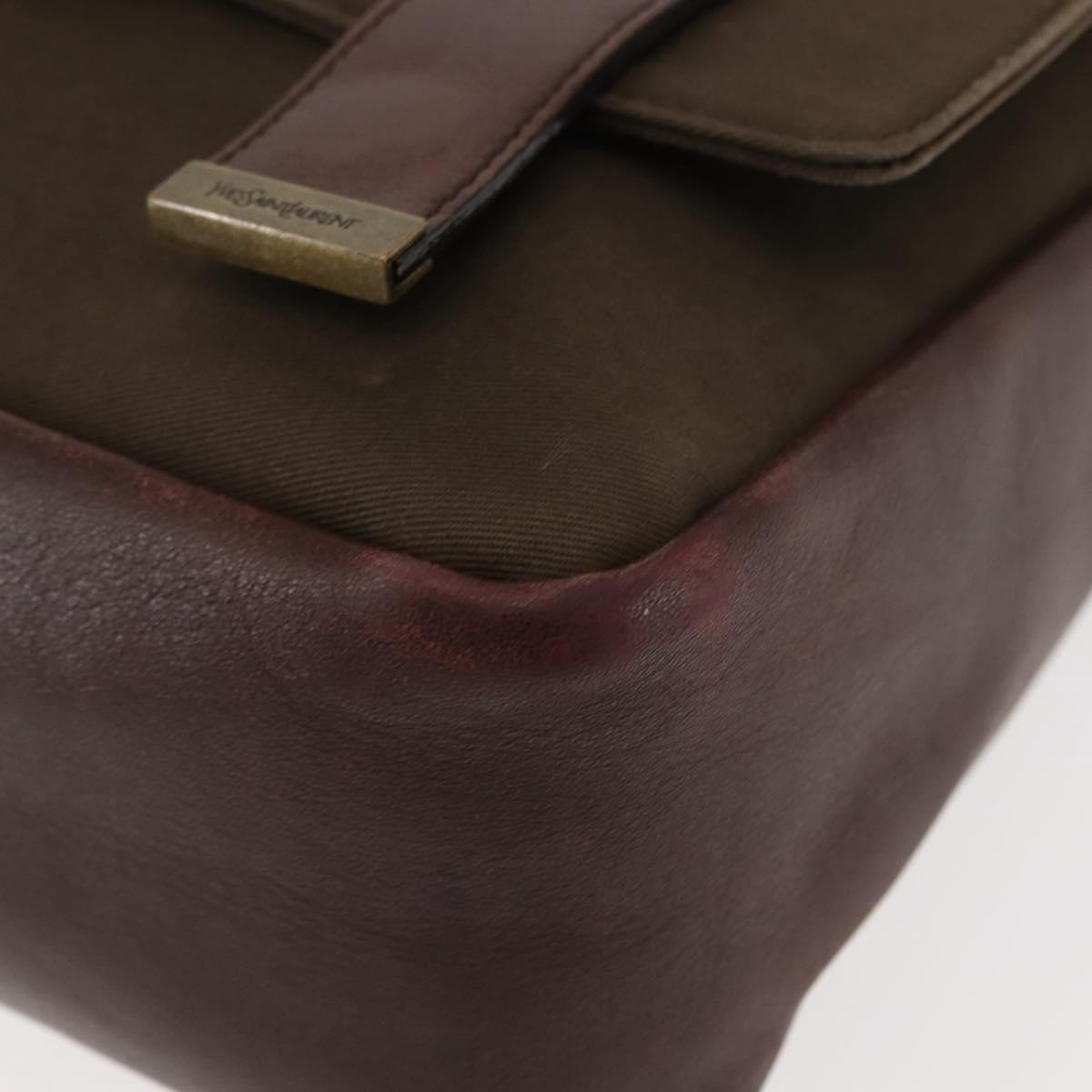 SAINT LAURENT Shoulder Bag Canvas Khaki Gold Auth bs29985